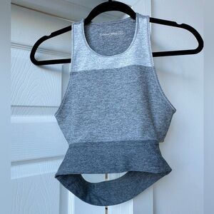 Outdoor Voices racer back sports bra crop top in tri-color grey